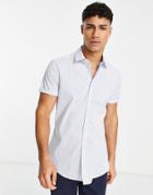 Asos Design Slim Fit Stripe Work Shirt In Light Blue