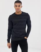 Asos Design Long Sleeve T-shirt In Black Inject Fabric - Black