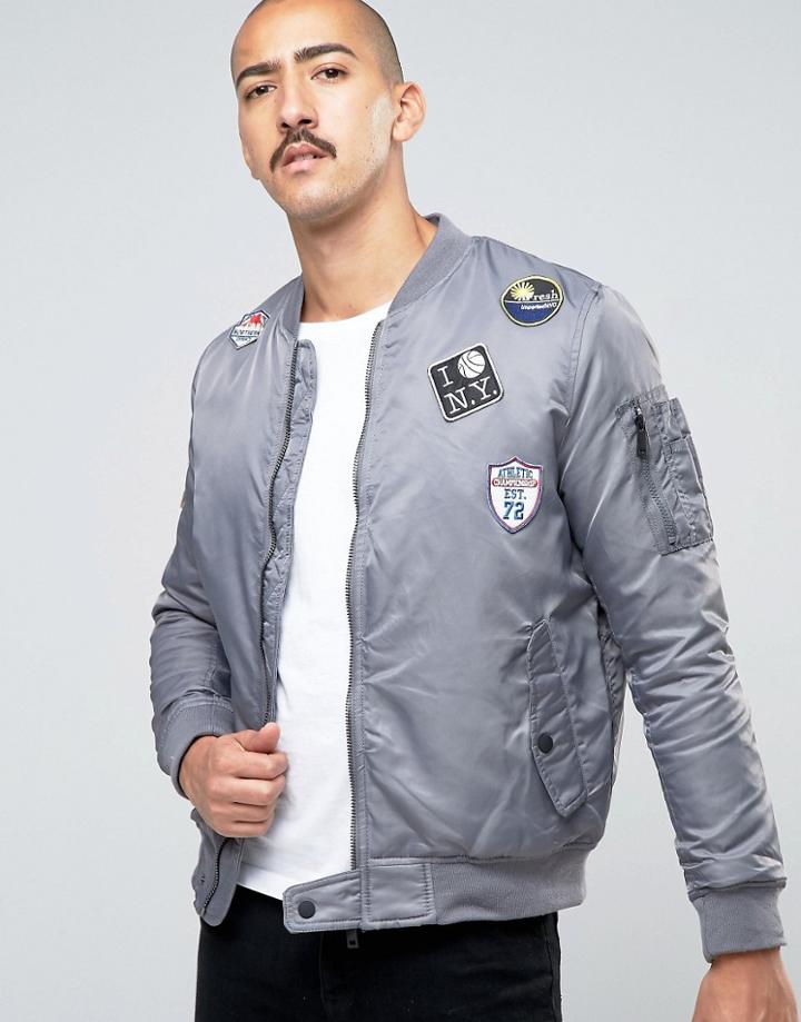 Brave Soul Ma1 Badge Bomber Jacket - Gray