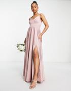 Little Mistress Bridesmaid Pleated Maxi Dress In Dusty Rose-pink