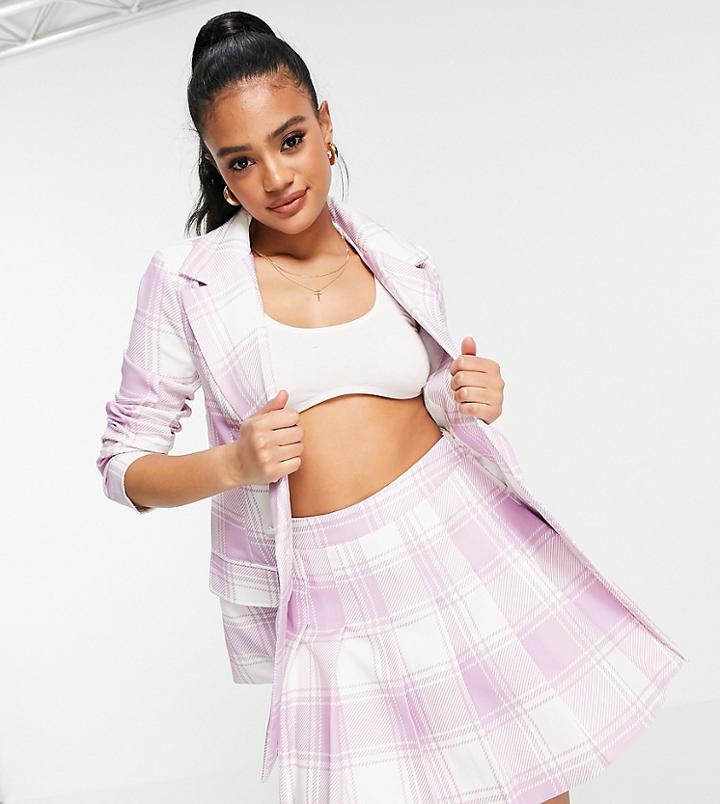 Missguided Matching Blazer In Lilac Check-purple