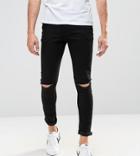Asos Design Tall Super Skinny Jeans With Knee Rips - Black
