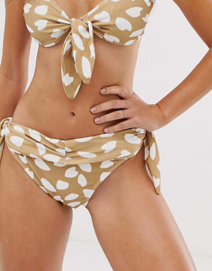 Unique21 Ruched Tie Side Abstract Polka Dot Bottoms-gold