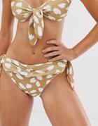 Unique21 Ruched Tie Side Abstract Polka Dot Bottoms-gold