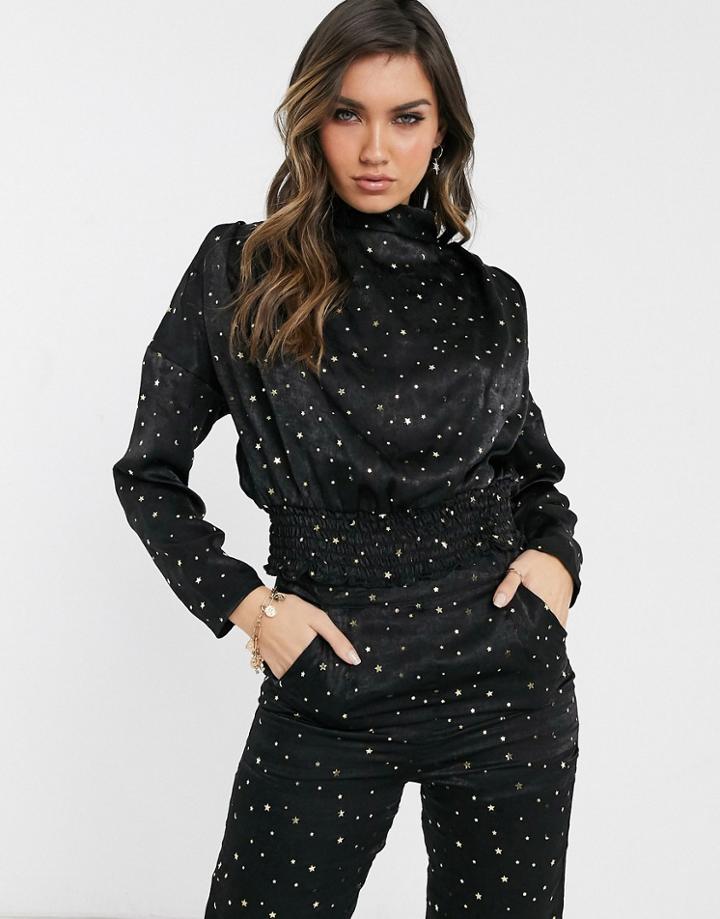 Koco & K High Neck Elasticated Waist Top Two-piece In Gold Star Print-black