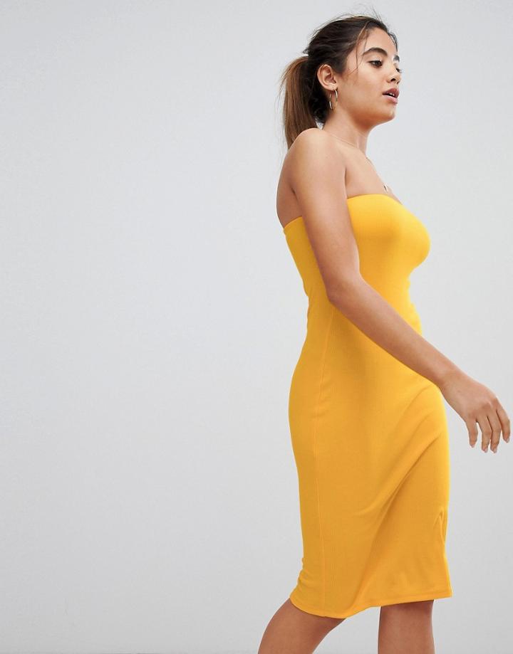 Asos Design Midi Bandeau Rib Bodycon Dress - Orange