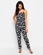 Daisy Street Jumpsuit In Floral Print - Navy
