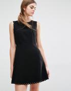Suncoo Scallop Edge Lace Up Dress - Black