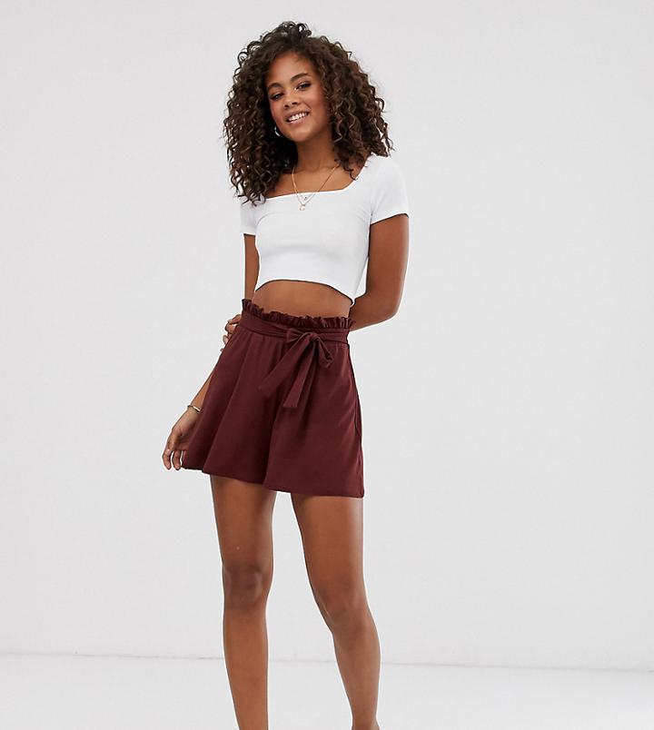 Asos Design Tall Shorts With Paperbag Waist And Tie - Brown