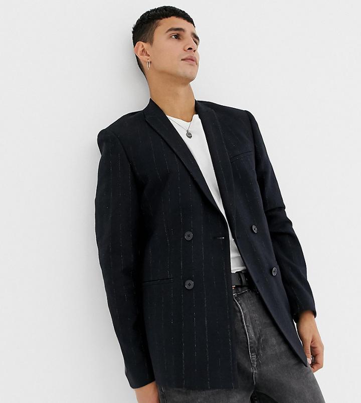 Noak Slim Fit Harris Tweed Blazer Jacket In Navy - Blue