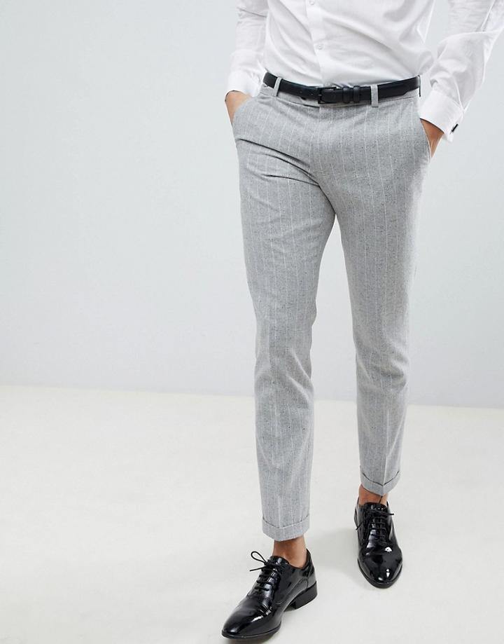 Next Skinny Fit Suit Pants In Gray Stripe - Gray
