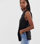 Asos Design Tall Sleeveless Top With Side Split In Linen Mix In Black - Black