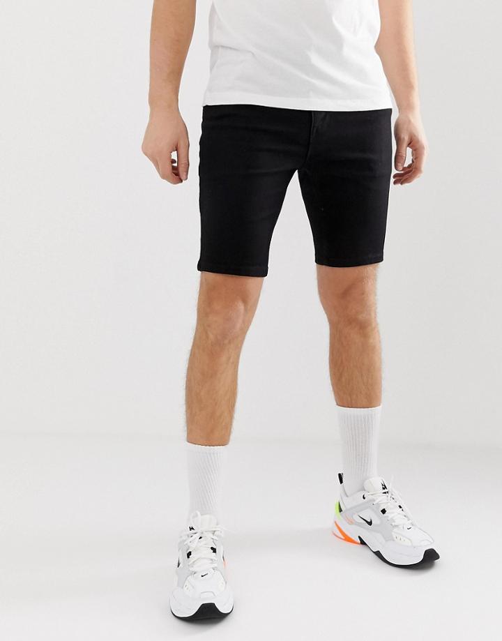 Asos Design Denim Shorts In Skinny Black - Black