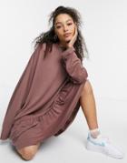 Weekday Erina Mini Smock Dress With Peplum Hem In Mocha-brown
