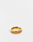 Asos Design Movement Band Ring With Chain And Embossing In Gold Tone-silver