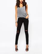 Liquor & Poker Low Rise Skinny Jeans With Ripped Knees & Distressing - Black