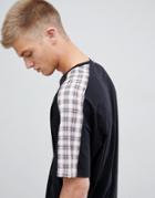 Asos Design Oversized T-shirt With Woven Check Cut & Sew Panels - Black