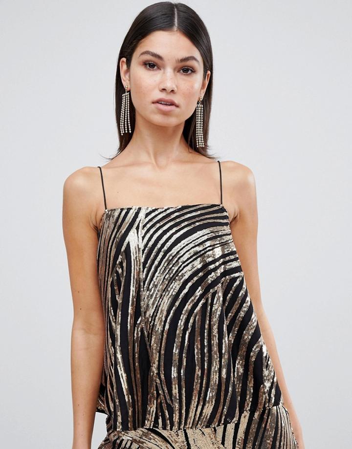 Club L Sequin Cami Top - Black