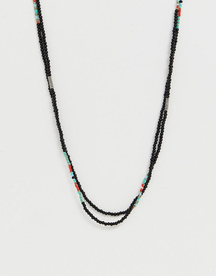 Asos Design Beaded Necklace In Burgundy And Turquoise - Multi