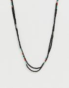 Asos Design Beaded Necklace In Burgundy And Turquoise - Multi