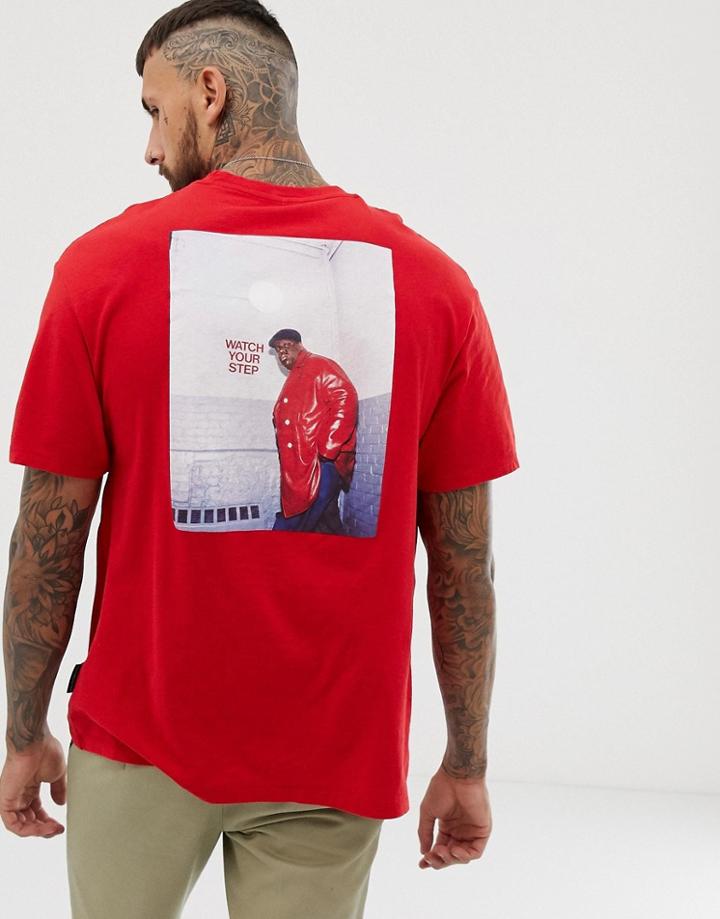 Bershka T-shirt In Red With Notorious Big Back Print - Red