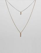 Asos Design Mini Rectangle Tag Multirow Necklace - Gold