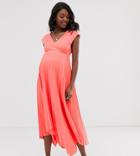 Asos Design Maternity Exclusive V Front Pleated Midi Dress-green