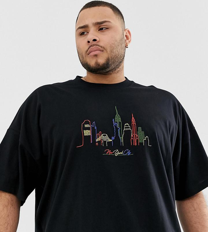 Asos Design Plus Oversized T-shirt With City Embroidery - Black