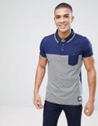 Brave Soul Fine Stripe Knitted Collar Polo - Blue