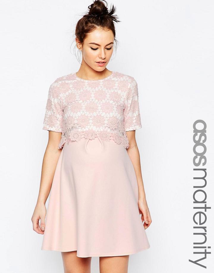 Asos Maternity Lace Double Layer A-line Dress - Pink