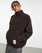 Bershka Oversized Half Zip Sweater In Brown Teddy