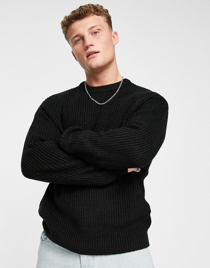 New Look Relaxed Knit Fisherman Sweater In Black