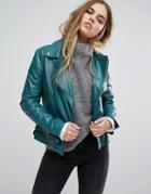 Muubaa Chello Leather Biker Jacket - Green