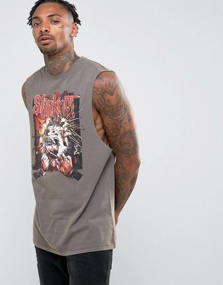 Asos Slipknot Longline Sleeveless Band T-shirt With Acid Wash - Gray