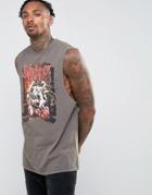 Asos Slipknot Longline Sleeveless Band T-shirt With Acid Wash - Gray