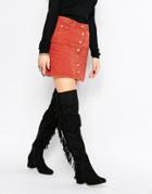 Truffle Collection Luan Fringe Block Heeled Over The Knee Boots - Black Micro