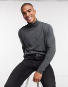 Asos Design Cotton Roll Neck Sweater In Charcoal-grey