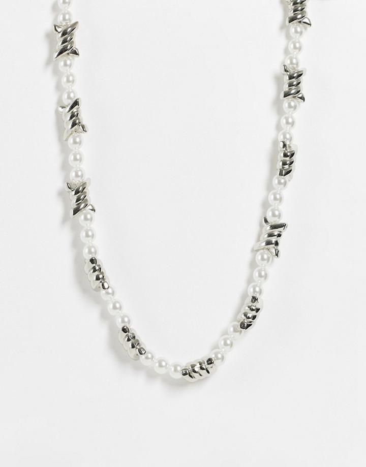 Madein. Faux Pearl And Silver Beaded Necklace-multi