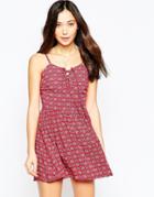 Influence Skater Dress With Lace Up Front - Maroon