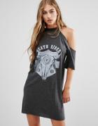 Missguided Cold Shoulder Motif Print Dress - Gray