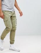 Solid Cargo Pants With Cuffed Hem - Green