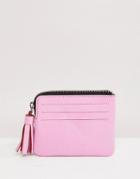 Asos Design Leather Coin Purse With Tassel - Pink