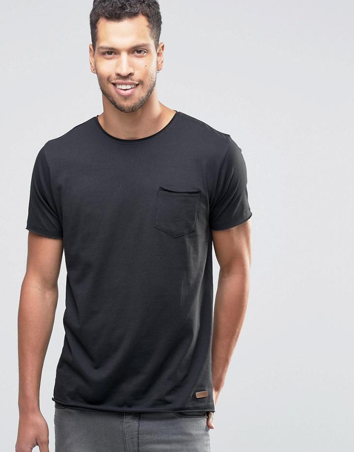 Brave Soul Plain Raw Edge T-shirt - Black