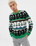 Asos Design Hand Knitted Heavyweight Sweater With Novelty Design-multi