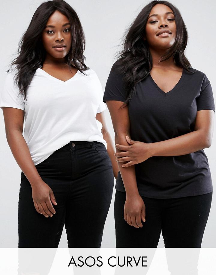 Asos Curve Ultimate V Neck Slouchy T-shirt 2 Pack - Multi