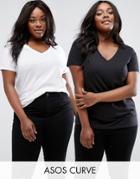 Asos Curve Ultimate V Neck Slouchy T-shirt 2 Pack - Multi