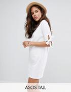 Asos Tall T-shirt Dress With Bow Sleeve - White