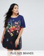 Yumi Plus Shift Dress In Placement Floral Print - Navy