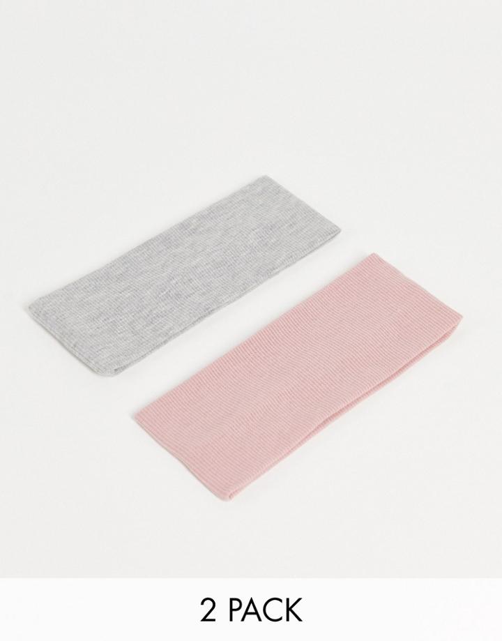 My Accessories London Multipack Ribbed Jersey Headband X 2 In Gray And Pink