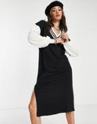 Topshop Rugby Sweat Shirt Dress Midi In Mono-black